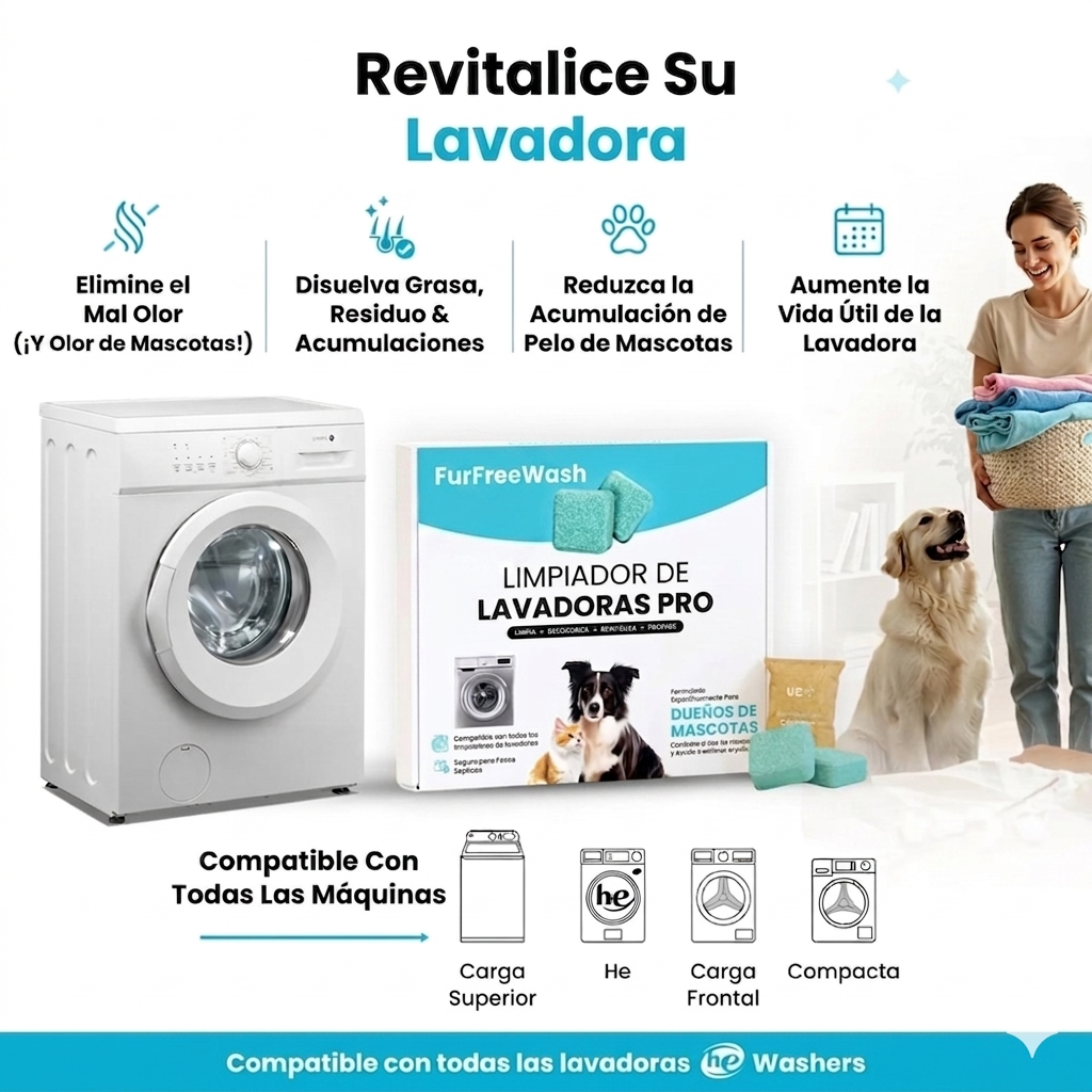 FurfreeWash Pro - Limpieza profunda para lavadoras con mascotas